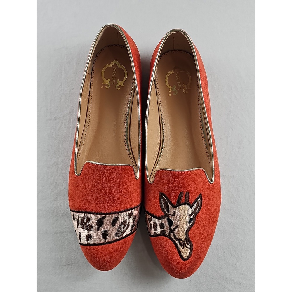 C Wonder  Orange Suede Giraffe Embroidered Cushioned Flats Slip On Shoes Sz 11